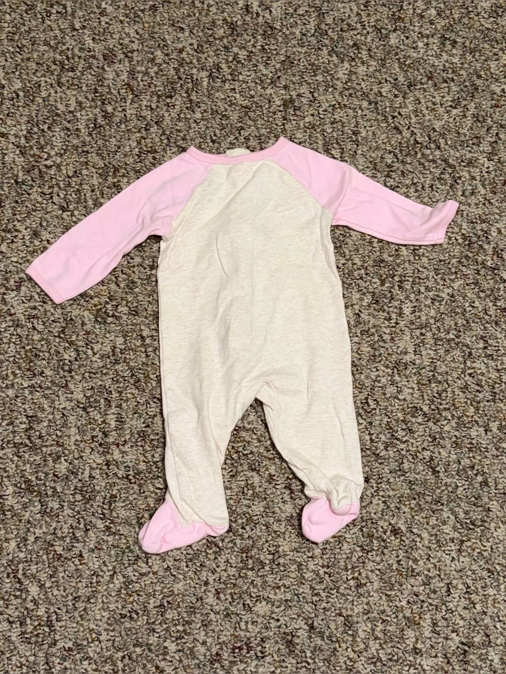 Girls 3-6 month pajamas outfit Baby Cream and Pink Cozy Footed One-Piece